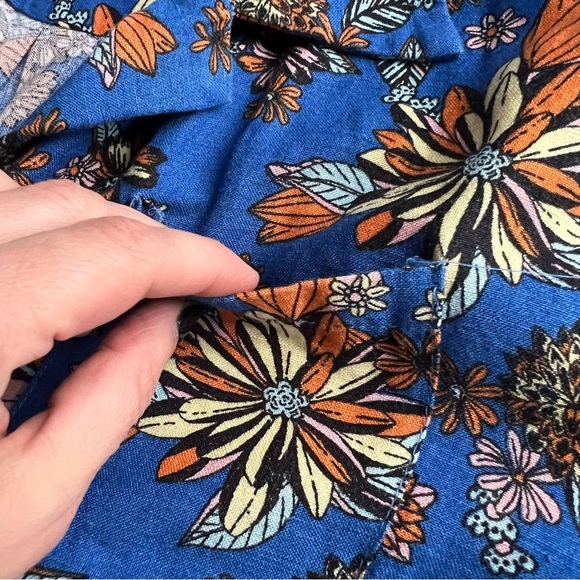 Modcloth Summer Camp Solstice Button Romper Sapphire Blue Floral Sz 12 - Picture 5 of 16